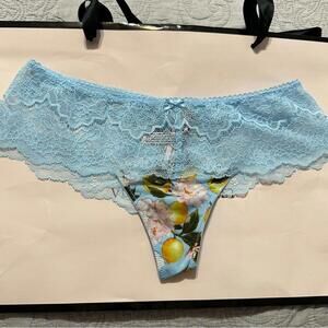 Victoria Secret Floral Lace Waist Hipster Thong Panty Blue Lemon